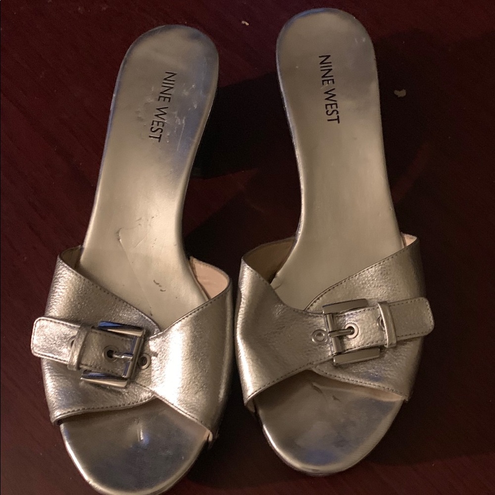 Silver backless clogs